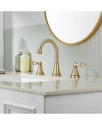 2-Handle Bathroom Sink Faucet with Drain Assembly and Supply Hose Lavatory Mixer Double Handle Tap Deck Mounted, Brushed Gold