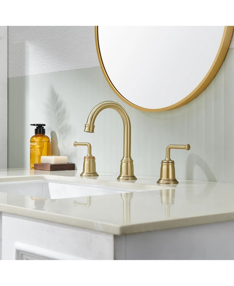 2-Handle Bathroom Sink Faucet with Drain Assembly lavatory Faucet with Pop Up Drain and cUPC Faucet Supply Hoses, Brushed Gold