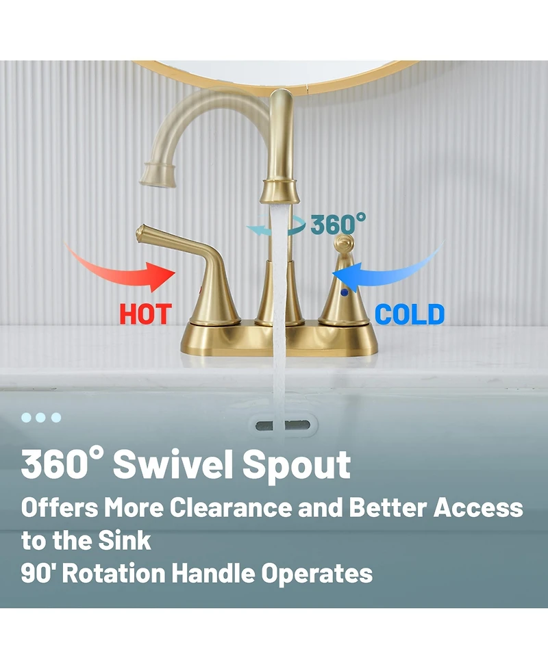 Two Handle Bathroom Faucet with Drain Assembly 4-Inch Centerset Sink 3 Hole Lavatory Vanity Faucets Pop-up Drain, Bru