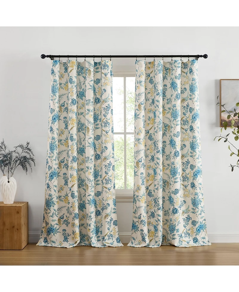 Hlc.me Scarlet Floral & Birds Patterned Back Tab Rod Pocket - Light Blocking Darkening Window Panels, Set of 2 (Grey, 52 W x 96 L)