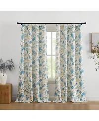 Hlc.me Scarlet Floral & Birds Patterned Back Tab Rod Pocket - Light Blocking Darkening Window Panels, Set of 2 (Grey, 52 W x 96 L)