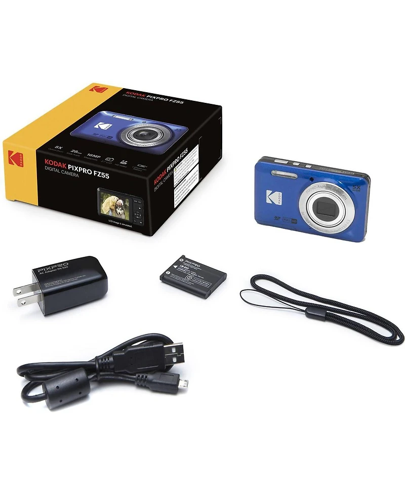 Kodak Kodak Pixpro FZ55-bk 16MP Digital Camera 5X Optical Zoom 28mm Wide Angle 1080P Full Hd Video 2.7" Lcd Vlogging Camera. Bundle with Sd Card and S