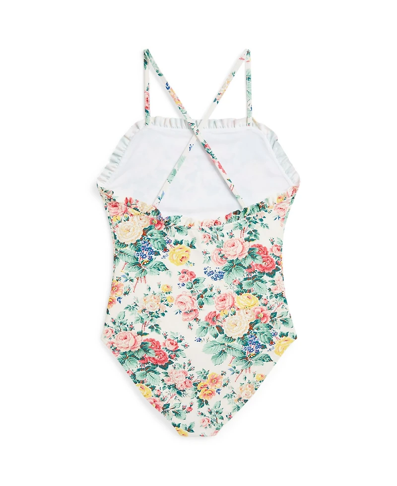 Polo Ralph Lauren Big Girls Floral Ruffled One-Piece Swimsuit
