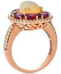 Le Vian Neopolitan Opal (1-1/2 ct. t.w.), Raspberry Rhodolite (2-3/8 ct. t.w.) & Nude Diamond (1/2 ct. t.w.) Pear Halo Ring in 14k Rose Gold
