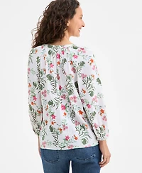 Style & Co Floral-Print Gauze Popover Long-Sleeve Top, Exclusively at Macy's