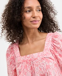 Style & Co Petite Floral Cotton Square-Neck Top, Exclusively at Macy's