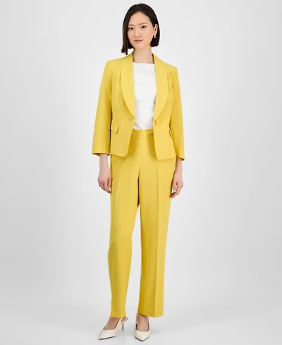 Le Suit Women's Shawl-Collar One-Button Jacket & Pull-On Straight-Leg Pants, Regular Petite