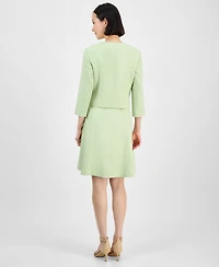 Le Suit Women's Collarless Open-Front Bolero & Scoop-Neck Sleeveless Fit Flare Dress Set, Regular Petite