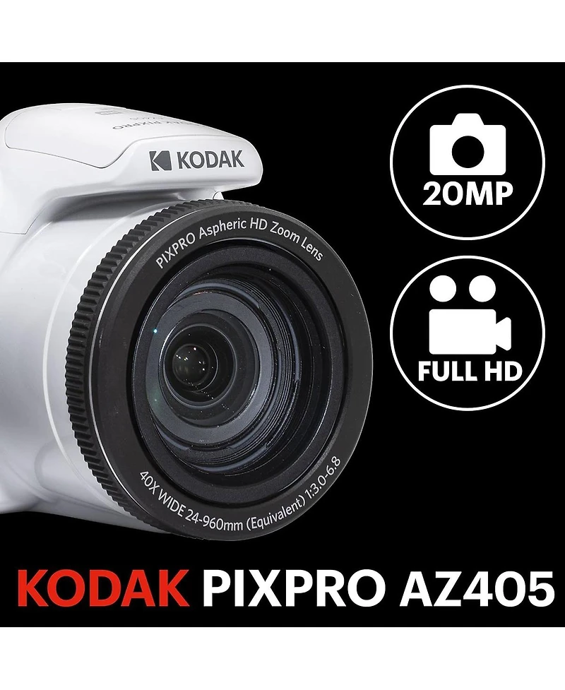 Kodak Pixpro AZ405 Astro Zoom 20MP Full Hd Digital Camera, White, Bundle with 32GB Memory Card and Camera Bag