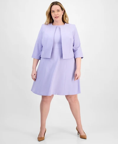 Le Suit Plus Collarless Open-Front Bolero & Scoop-Neck Sleeveless Fit Flare Dress Set