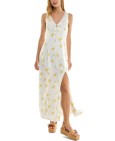 Beauty & Grace Juniors' Lemon-Print Maxi Dress