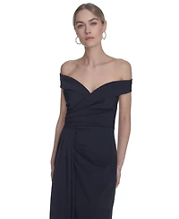 Eliza J Petite Off-The-Shoulder Side-Drape Crepe Gown