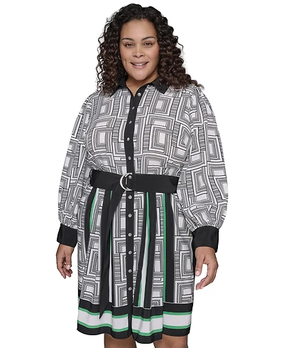 Karl Lagerfeld Paris Plus Geometric-Print Shirtdress