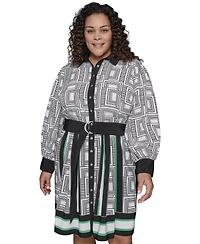 Karl Lagerfeld Paris Plus Geometric-Print Shirtdress
