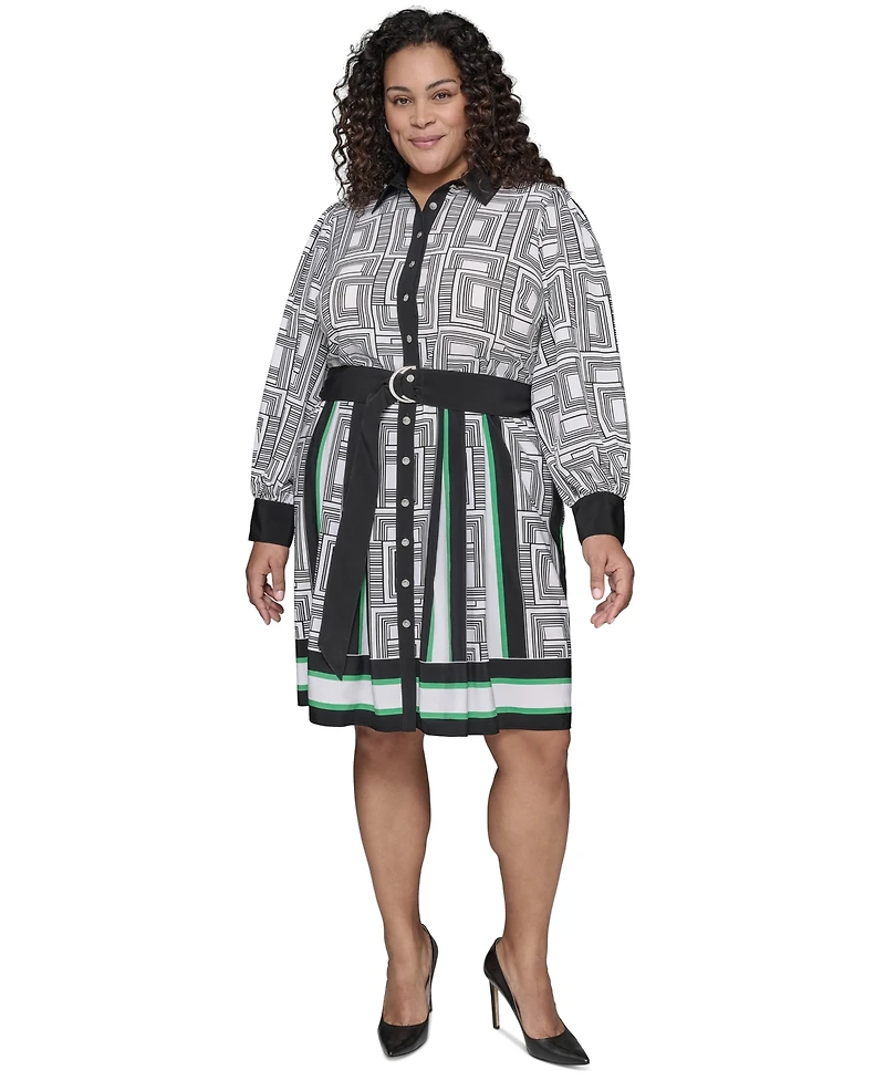 Karl Lagerfeld Paris Plus Geometric-Print Shirtdress