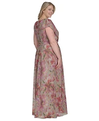 Jessica Howard Plus Size V-Neck Shoulder-Drape Gown