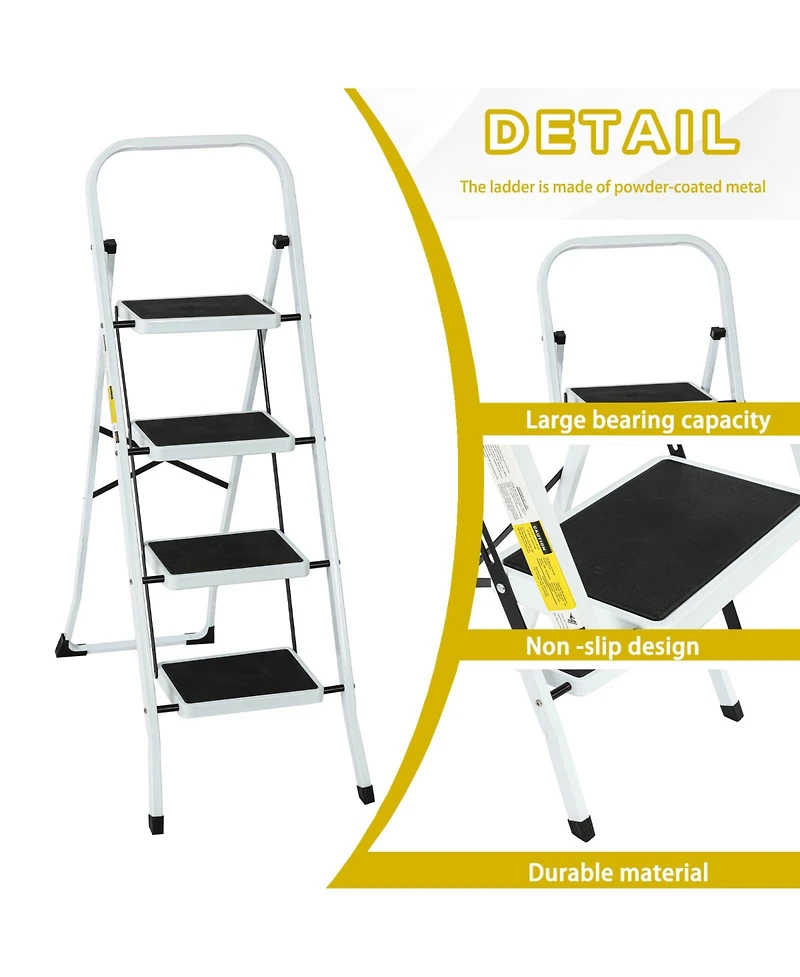 4 Step Ladder Folding Step Stool , Lightweight Step Stools for Adults with Anti-Slip Pedal, Portable Steel Handrails Step Ladder Withstanding 330 lbs