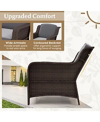 Gymax Set of 3 Furniture Set w/ Cushions & Tempered Glass Coffee Table