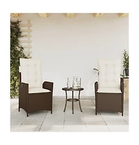 Reclining Patio Chairs 2 pcs with Cushions Brown Poly Rattan