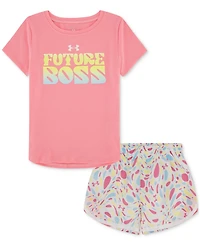 Under Armour Toddler & Little Girls T-Shirt Printed Woven Shorts, 2 Piece Set