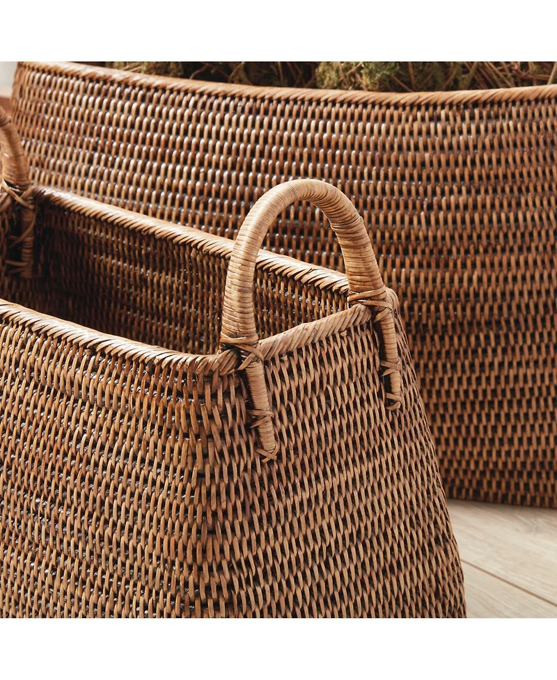 Burma Rattan Narrow Magazine Baskets, Set Of 2