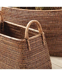 Burma Rattan Narrow Magazine Baskets, Set Of 2