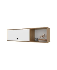 Fm Furniture Roslyn Wall-Mounted Cabinet with Lift-Up Door, Open Compartments, Natural Oak and White