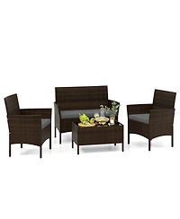 Gymax 4 Pcs Outdoor Wicker Furniture Set Patio Rattan Conversation Set w/ Chair & Loveseat