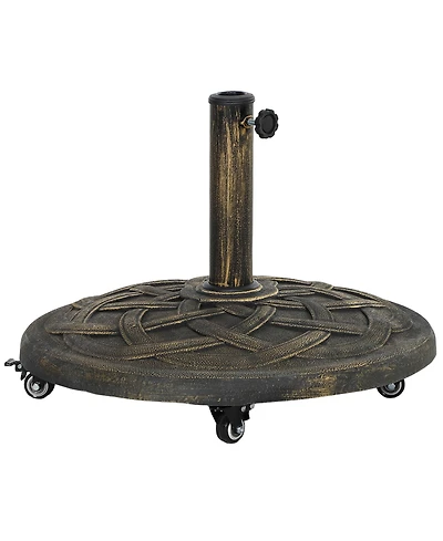 Outsunny Round Patio Umbrella Base with Wheels, 44 lbs Resin Umbrella Sd