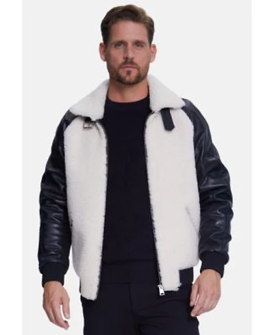 Furniq Uk Big Tall Shearling Jacket Silky Black With White Curly Wool