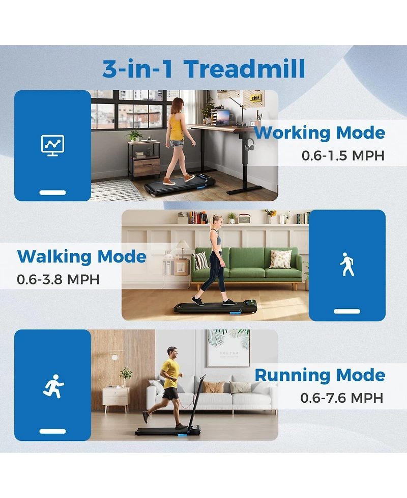 3 in 1 Folding Treadmill with Remote Control and Led Display