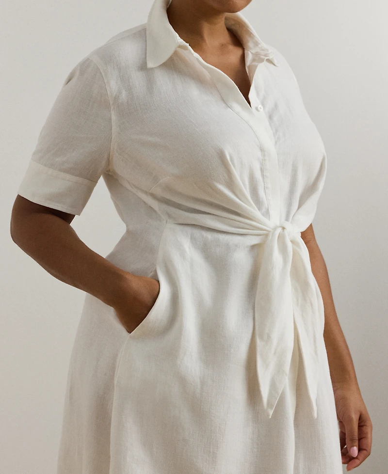 Lauren Ralph Plus-Size 100% Linen Shirtdress