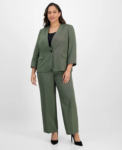 Le Suit Plus Collarless Wide-Leg Pantsuit