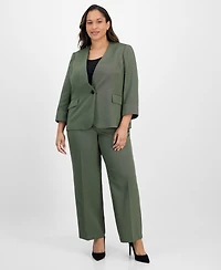 Le Suit Plus Collarless Wide-Leg Pantsuit