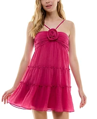 City Studios Juniors' Gauzy Rosette Mini Dress