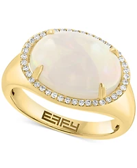 Effy Ethiopian Opal (4-1/3 ct. t.w.) & Diamond (1/6 ct. t.w.) Halo Ring in 14k Gold-Plated Sterling Silver
