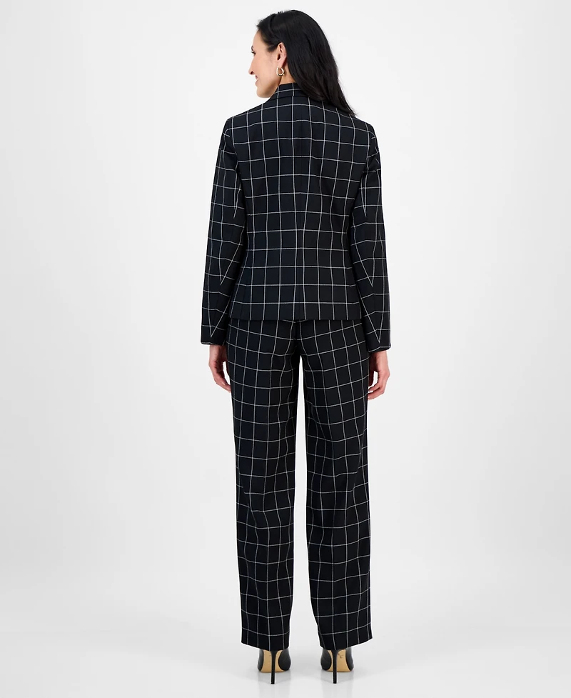 Le Suit Women's Windowpane Check Notch Collar Pantsuit, Regular & Petite
