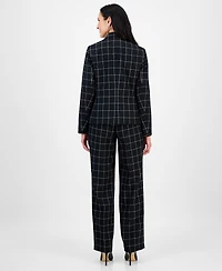 Le Suit Women's Windowpane Check Notch Collar Pantsuit, Regular & Petite