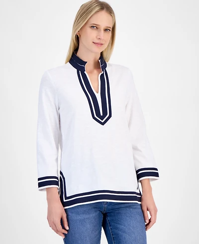 Nautica Jeans Women's Cotton Contrast-Trim Tunic Top