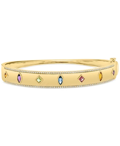 Effy Multi-Gemstone (7/8 ct. t.w.) & Diamond (3/8 ct. t.w.) Mixed-Cut Bangle Bracelet in 14k Gold-Plated Sterling Silver