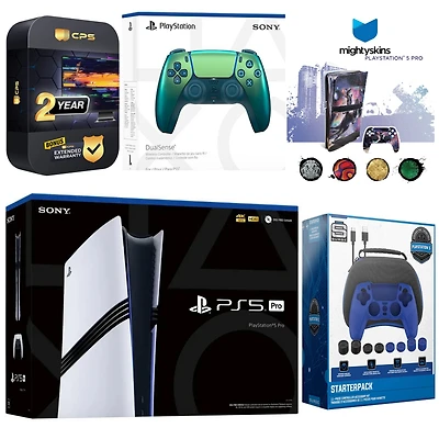Sony PlayStation 5 Pro with Extra Controller, Gamer Starter Kit and MightySkins Decal Voucher Plus 2 Year Cps Extended Warranty