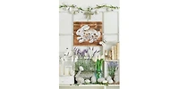 13" x 15" Etched Farmhouse Floral Flowers Easter Rabbit Bunny Wood Hanging Wall Art