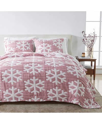 Winter-Themed Snowflake Matelasse Quilt Set with Shams