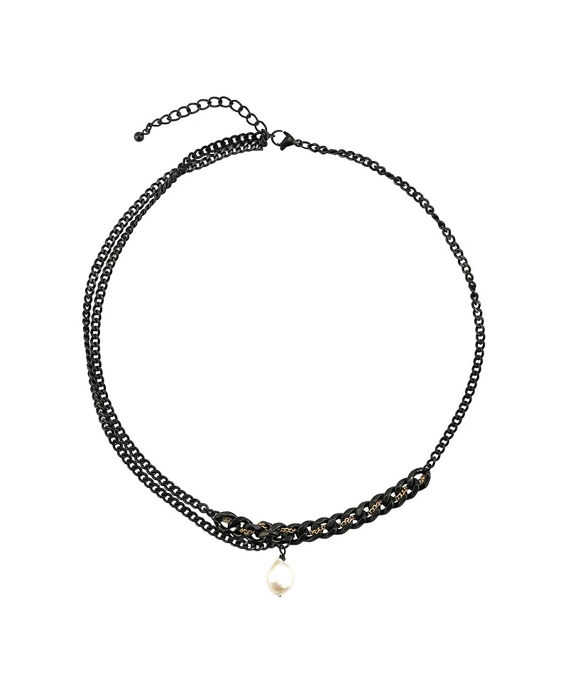 Nour Pearl and Chain Necklace / Gunmetal