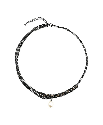 Nour Pearl and Chain Necklace / Gunmetal