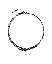 Nour Pearl and Chain Necklace / Gunmetal