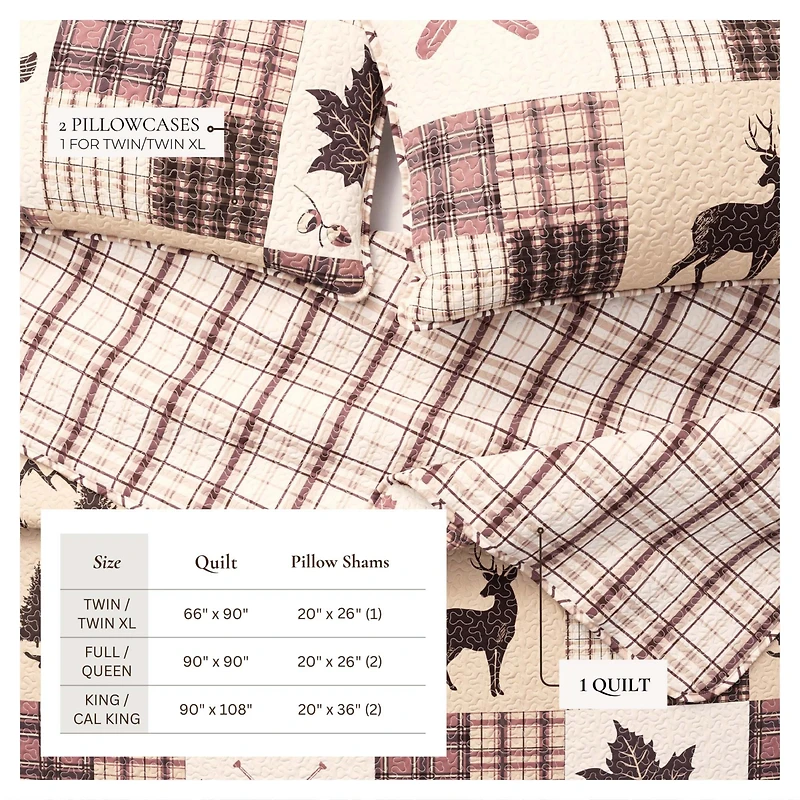 Linery & Co. Rustic Lodge Patchwork Microfiber Quilt Set With Shams