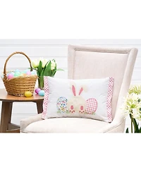 18" x 13" Happy Bunny Eggs Embroidered Spring Easter Themed Accent Throw Pillow
