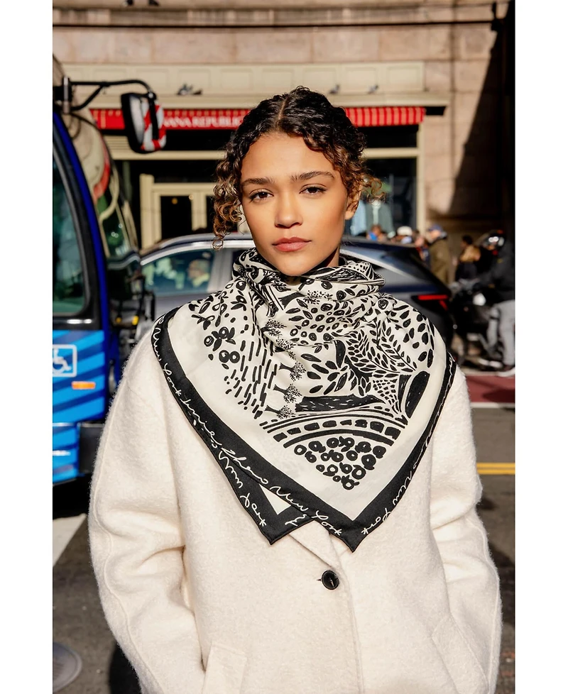 Jessie Zhao New York Double Sided Wool Silk Scarf Of Black Garden