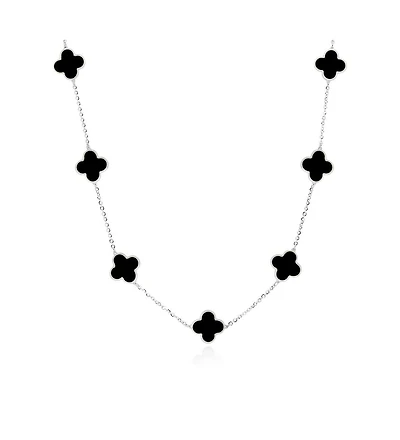 The Lovery Small Onyx Clover Necklace 14K White Gold